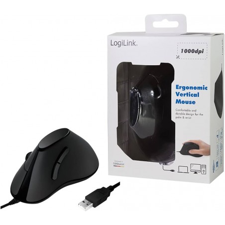 Mouse Verticale Ottico Ergonomico USB 1000dpi Nero RISOLUZIONE 1000dpi