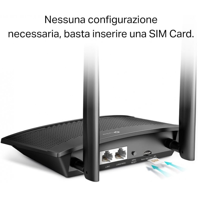 TP-Link TL-MR110 Cat4 Router 4G LTE Wireless N300Mbps, Router WiFi con Sim, Due Antenne LTE Rimovibili, Porta LAN/WAN, Modem 4G