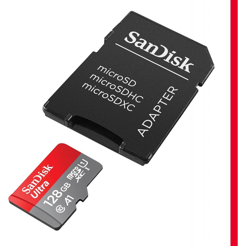 SD Memory Card  SanDisk 128GB Ultra microSDXC + adattatore SD fino a 140 MB/s con prestazioni app A1 UHS-I Class 10 U1