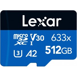 SD Memory Card MICRO 512GB Lexar 633x microSDXC UHS-I Con Adattatore SD, Fino a 100 MB/s in Lettura, A2, C10, U3, V30, Scheda T