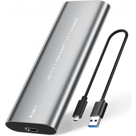 CASE SSD M.2 NVME, Adattatore SSD M2 NVMe USB con Cavo Dati, 10Gbps NVME USB, Doppio Protocollo NVMe/NGFF, Case NVMe in Allumin
