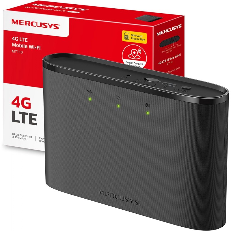 Mercusys TP-Link MT110 Mobile WiFi Router 4G LTE Cat4, WiFi Portatile con Sim, Velocit di Download 150Mbps, Batteria Ricaricabi