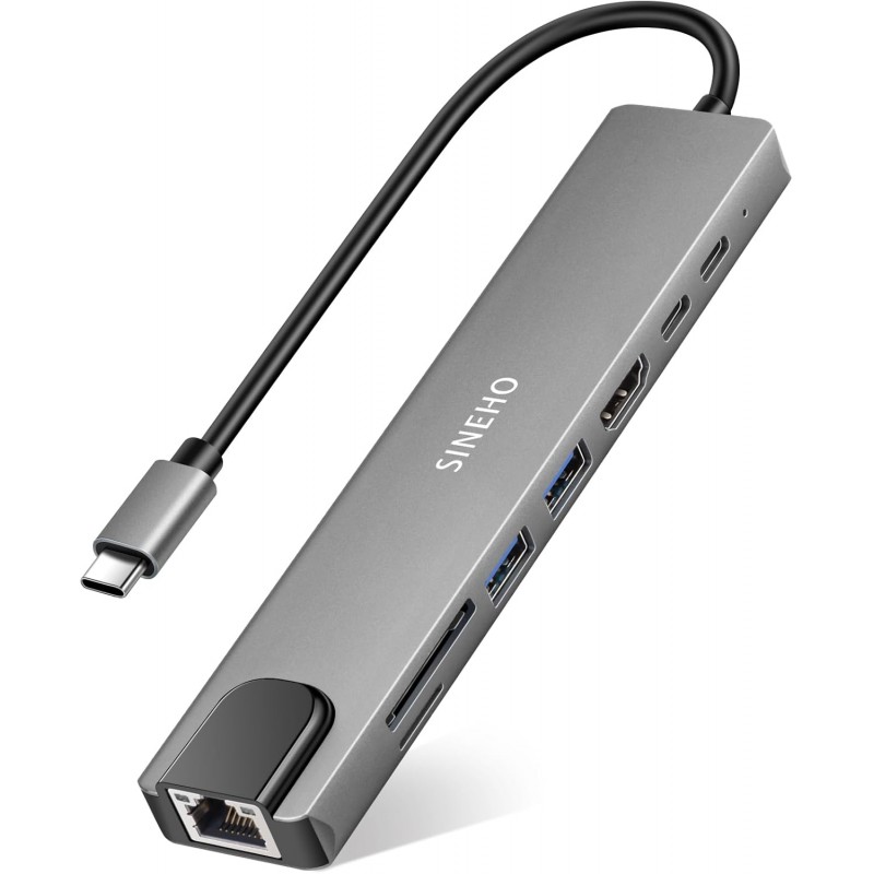 DOCK STATION Hub USB C 8-in-1 Multiporta con HDMI 4K@30Hz, PD 100W, USB 3.0, USB 2.0, porta dati USB-C, porta Ethernet e lettor