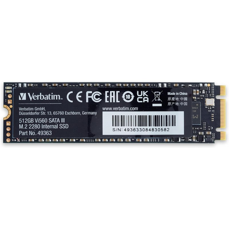 SSD-SOLID STATE Verbatim Vi560 S3 512GB SSD Interno M.2 2280 SATA III 520 MB/s Hard Disk Stato Solido PC