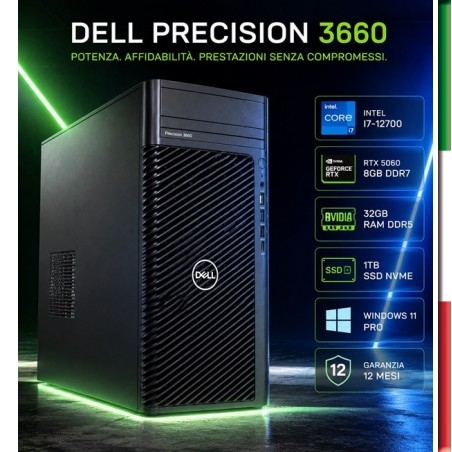 PC DELL 3660 PRECISION (USATO) INTEL I7-12700 - SVGA RTX 5060 8GB DDR7- 32GB RAM DDR5 - SSD 1TB NVME - USB3,0 - Windows 11 P