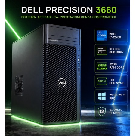 PC DELL 3660 PRECISION (USATO) INTEL I7-12700 - SVGA RTX 5060 8GB DDR7- 32GB RAM DDR5 - SSD 1TB NVME - USB3,0 - Windows 11 P